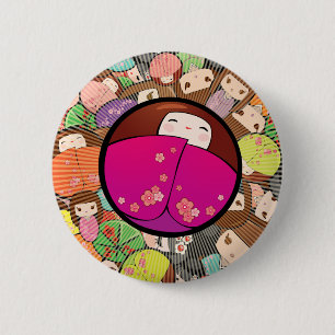 Kokeshi Puppen-Knopf Button
