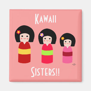 Kokeshi Puppen-Schwester-Cartoon Magnet