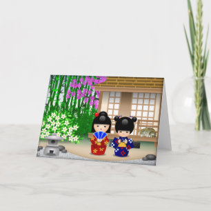 Kokeshi Puppen und Teehaus Karte