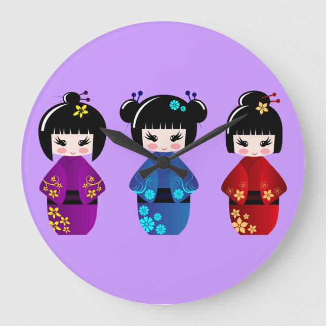 Kokeshi Puppen-Wanduhr Große Wanduhr (Vorderseite)