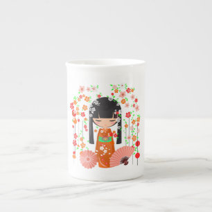 Kokeshi-Puppengarten Prozellantasse
