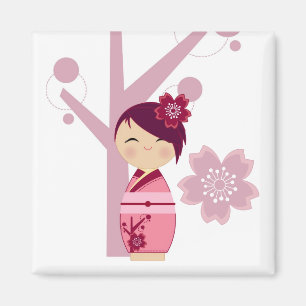 Kokeshi Sakura und Cherry Tree Magnet