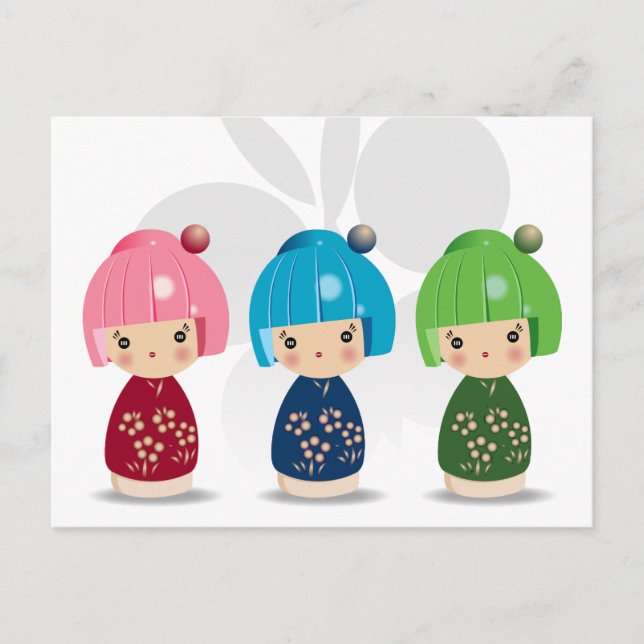 Kokeshi Triplets Postcard Postkarte (Vorderseite)