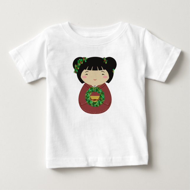 Kokeshi WeihnachtsKranz Baby T-shirt (Vorderseite)