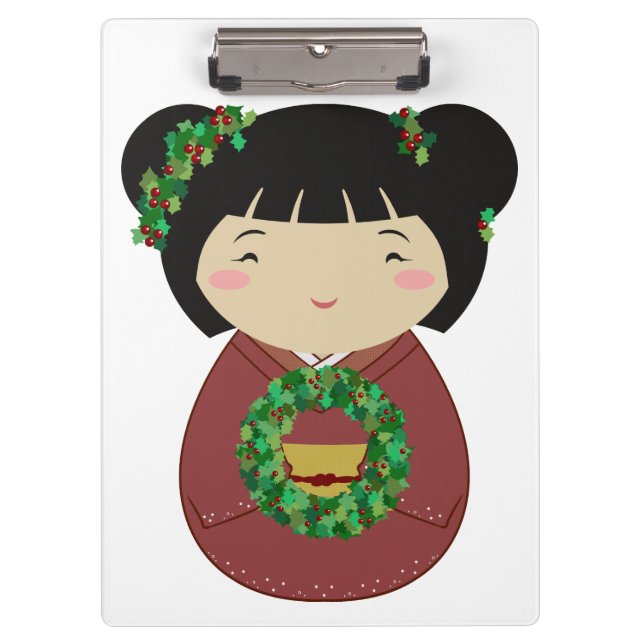 Kokeshi WeihnachtsKranz Klemmbrett (Vorderseite)