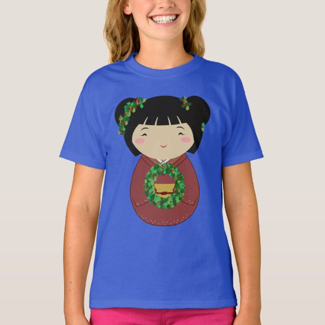 Kokeshi WeihnachtsKranz T-Shirt (Vorderseite)