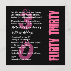 Kokett 30 Geburtstag Schwarz-weißer PInk-Template Einladung