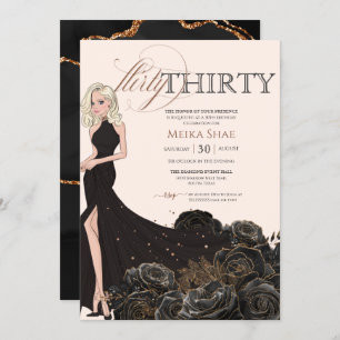 Kokett 30 Glam Black & Rose Gold 30. Geburtstag Einladung