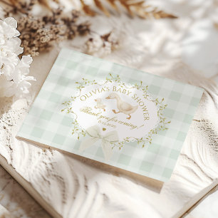 Kokette Alberne Gans Salbei Gingham Baby Shower Dankeskarte