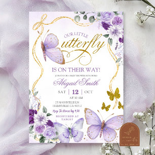 Kokette Baby Shower mit lila Schmetterling Einladung