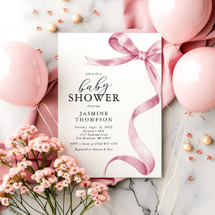 Kokette Babyparty mit rosa Schleife Einladung