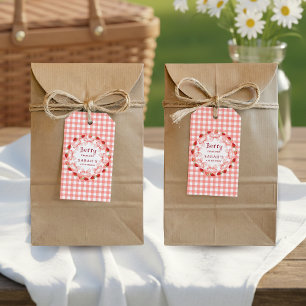 Kokette Berry erster Geburtstag Rot Gingham Geschenkanhänger