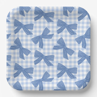 Kokette blaue Gingham und Schleifen Pappteller
