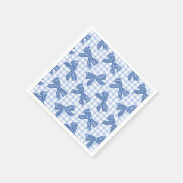 Kokette blaue Gingham und Schleifen Serviette (Ecke)