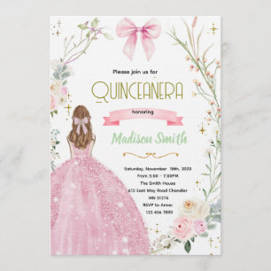 Kokette Blumen-Schleife Quinceanera-Einladung Einladung