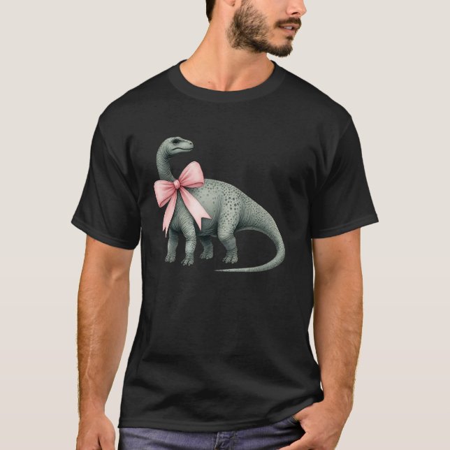 Kokette Bogen Brontosaurus Dinosaurier Mädchen Mut T-Shirt (Vorderseite)