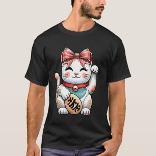 Kokette Bogen Maneki Neko Japanische Katze Glückli T-Shirt