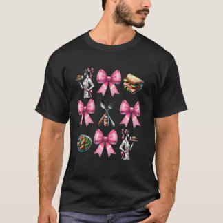 Kokette Bogen Mittagessen-Dame Cafeteria-Mitarbeit T-Shirt