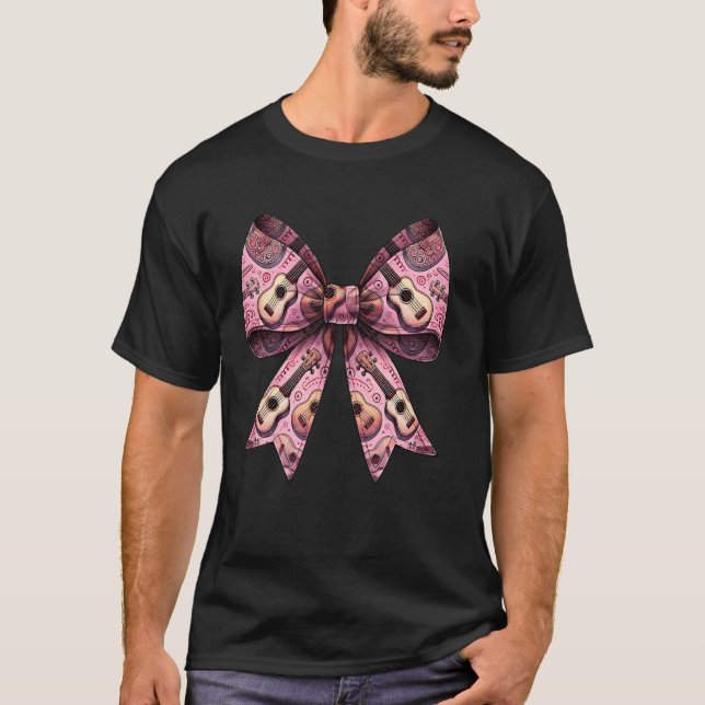 Kokette Bogen Ukulele Uke Muster Mädchen Mutter Ro T-Shirt (Vorderseite)