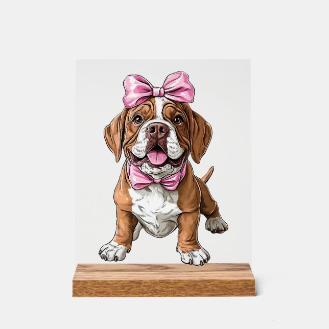 Kokette Bogenmastiff-Hundemutter Mädchen Rosa Acrylschild (Vorderseite)