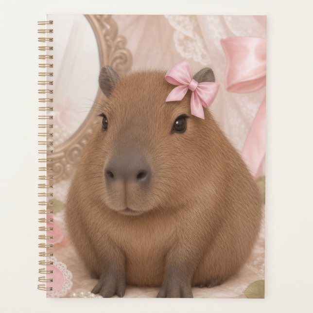 Kokette Capybara rosa Schleife  Planer (Vorderseite)