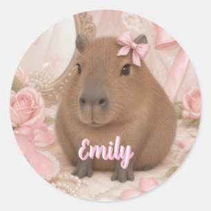 Kokette Capybara rosa Schleife Runder Aufkleber
