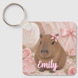 Kokette Capybara rosa Schleife Schlüsselanhänger