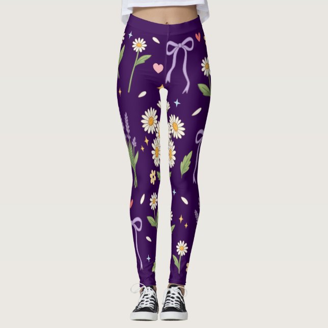 Kokette Daisy und Lavendel  Leggings (Vorderseite)