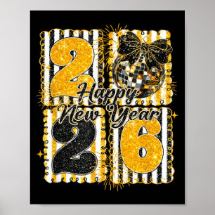 Kokette Disco-Kugel Frohes neues Jahr Hallo 2026  Poster