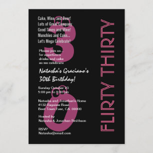 Kokette dreißig Geburtstags-Schwarz-weiße rosa Einladung