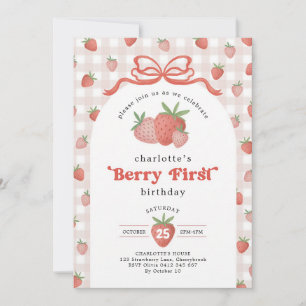 Kokette Erdbeere Berry Erster 1. Geburtstag Einladung