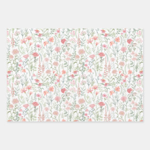 Kokette feminine rosa Wildblumenwiese Geschenkpapier Set