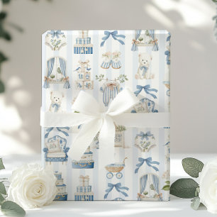 Kokette französische Kinderwagen-Babyparty Blau Geschenkpapier