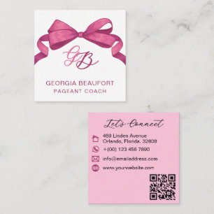 Kokette Fuchsia-Schleife-Monogramm-Schönheit- QR-C Quadratische Visitenkarte