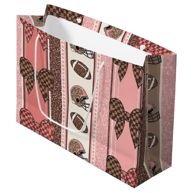 Kokette Fußball-Schleife Leopard-Muster (2) Große Geschenktüte (Vorderseite Schrägansicht)