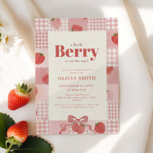 Kokette Gingham-Erdbeer-Baby-Party Einladung