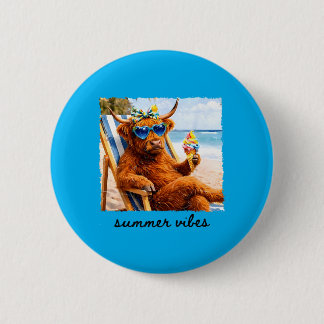 Kokette Highland-Kuh Sommer-Vibes Strandurlaub Button