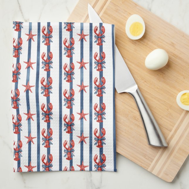 Kokette Hummer & Seesterne Geschirrtuch (Viertel Falte)