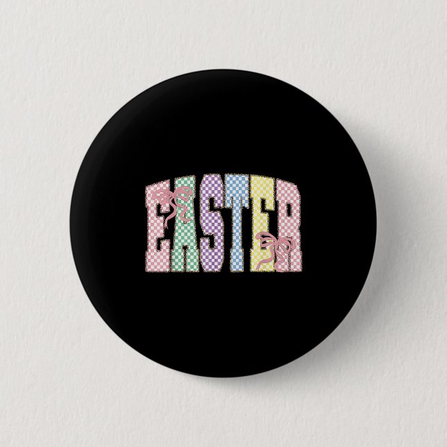 Kokette Karierte Ostertag Frühlingsoster Pastell Button (Vorderseite)