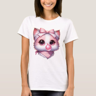 Kokette Katze Rosa Schleife Bandana Kaugummi T-Shirt