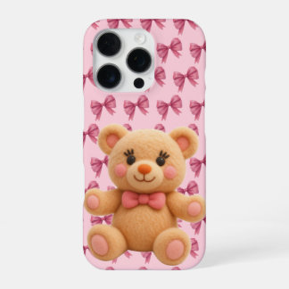 Kokette Kawaii Pfirsich-Teddy mit rosa Schleifendr iPhone 16 Pro Hülle