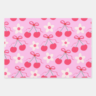 Kokette Kirschen mit roten Schleifen und weißen Bl Geschenkpapier Set