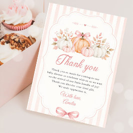 Kokette Kürbis-Rosa-Schleife-Baby-Party Dankeskarte