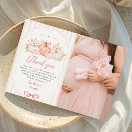 Kokette Kürbis-Rosa-Schleife Baby-Party Dankeskarte