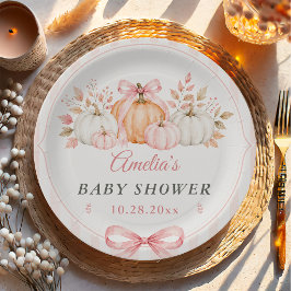 Kokette Kürbis-Rosa-Schleife-Baby-Party Pappteller