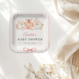 Kokette Kürbis-Rosa-Schleife-Baby-Party Pappteller