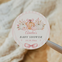 Kokette Kürbis-Rosa-Schleife-Baby-Party Runder Aufkleber
