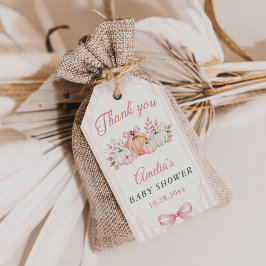 Kokette Kürbis Rosa Schleife Baby Shower Geschenkanhänger