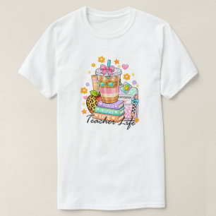 Kokette Lehrer Leben Eiskaffee Bücher T-Shirt