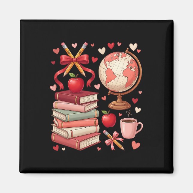 Kokette Lehrerin Schule Valentinstag Bögen Bücher  Magnet (Vorne)